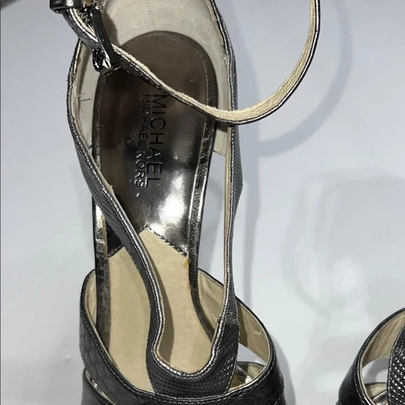 Michael Kors Metallic and Black Strappy Heels - Picture 5 of 13